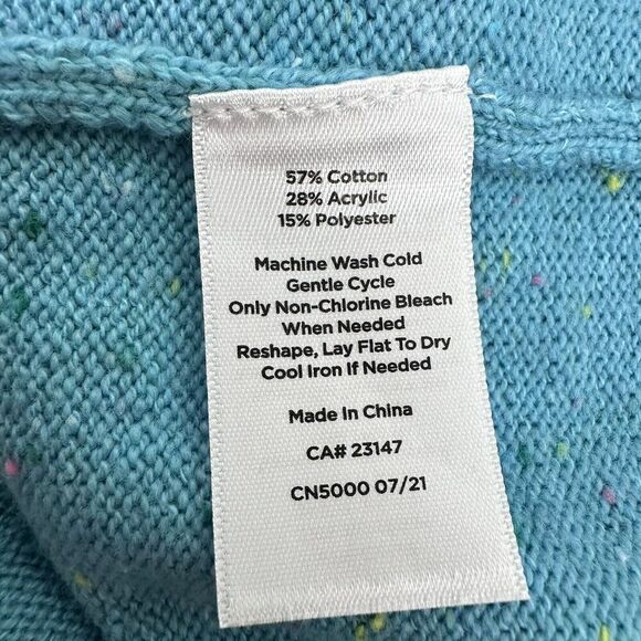 Talbots Mock Neck Sweater Dress Size Medium Aqua Blue Speckled Shoulder Buttons - Picture 10 of 15